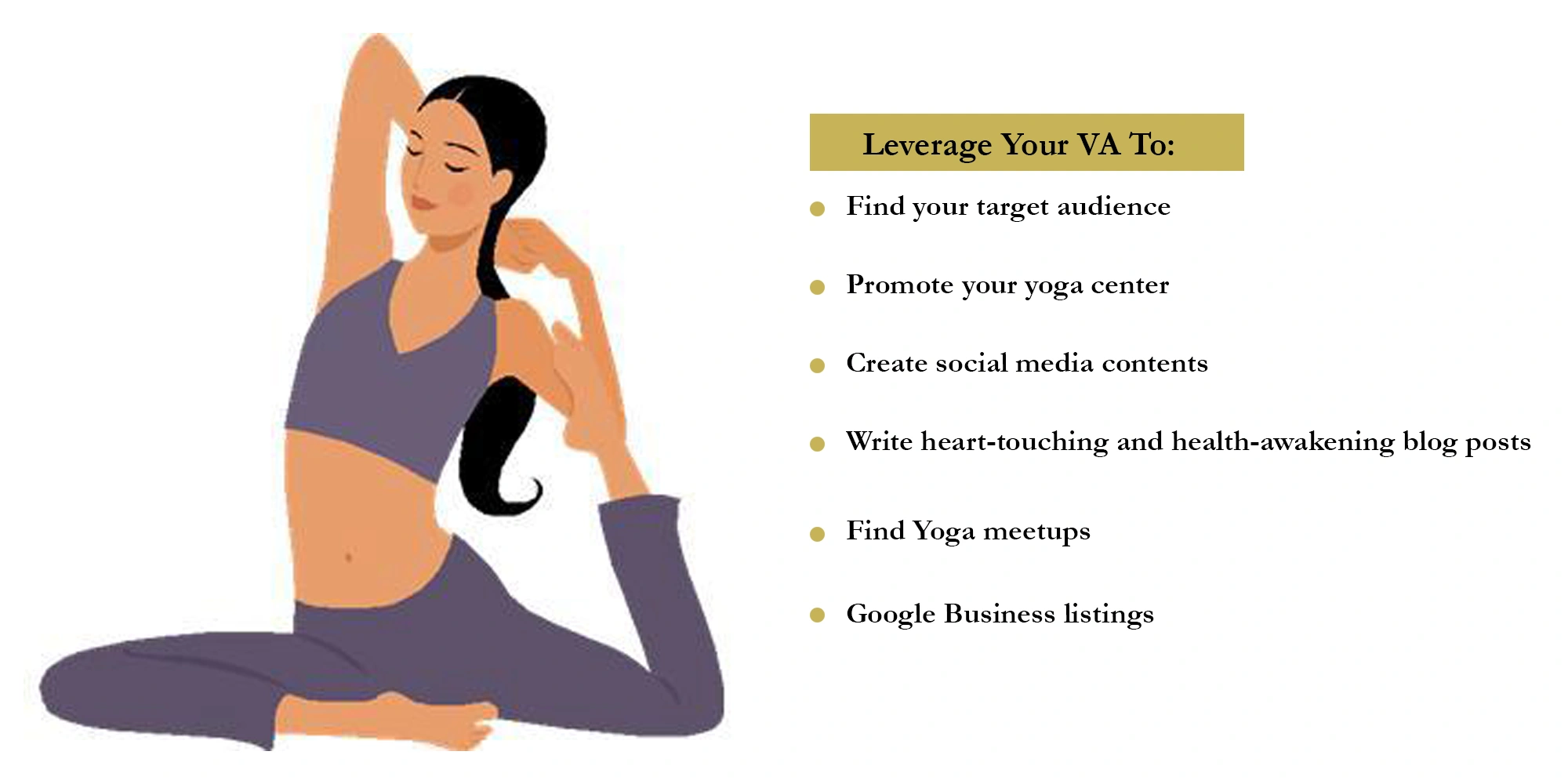 yoga instructor supported by a virtual assistant for business tasks